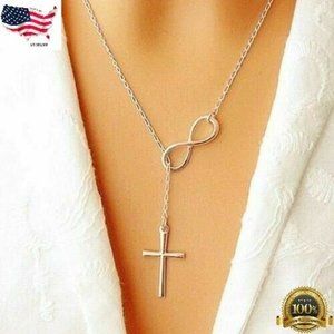 Sterling Silver Plated Infinity Cross Necklace